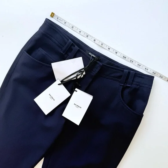 NWT Balmain Wool Twill Navy Blue Flare Trousers Size 34 FR 2 US